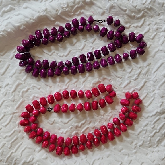 NECKLACE NUGGET BEADS IN PINK / PURPLE - Picture 6 of 7
